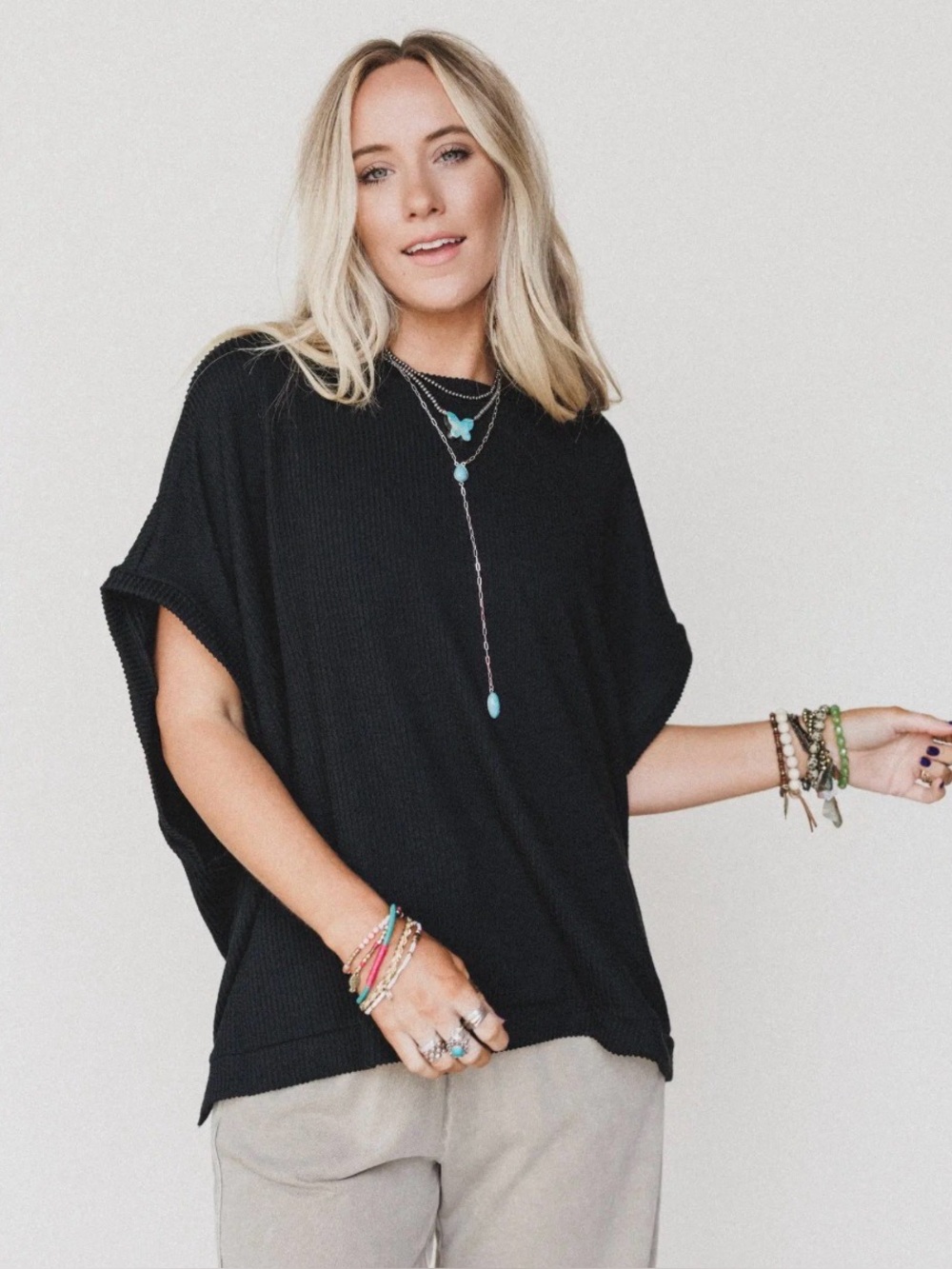 The Nest Moon Glow Knit Top Black Small Large Extra Large
